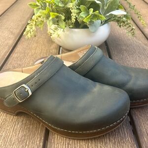 Dansko Ingrid Green Leather Clogs